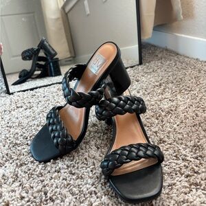 Black open back heels